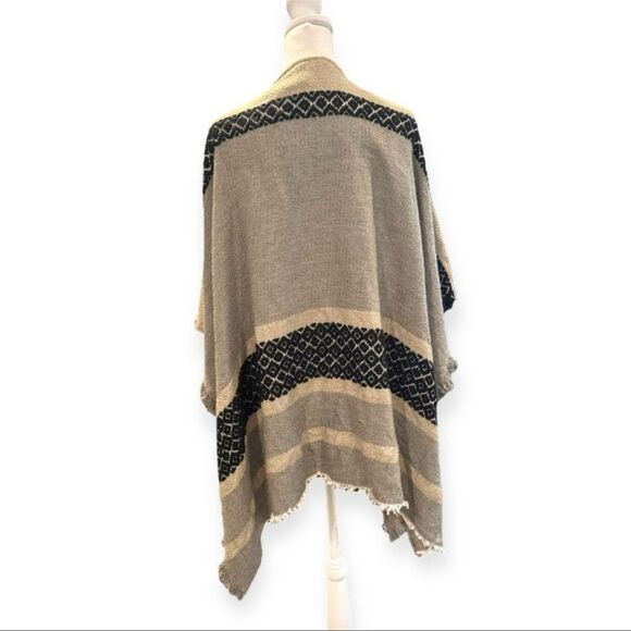 Boho Knit Sequin Trim Open Front Wrap Shawl | One Size - Picture 2 of 6